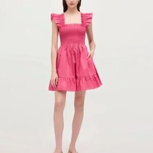 Hill House Home The Elizabeth Nap Dress Lipstick Pink Cotton Smocked Mini XXS